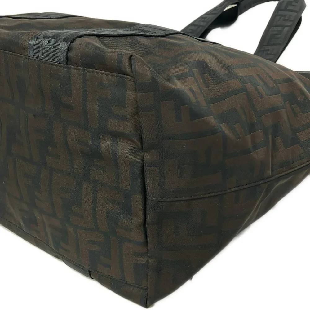 Fendi Zucca Handbag 7VA240 Dark Brown Black Nylon Leather